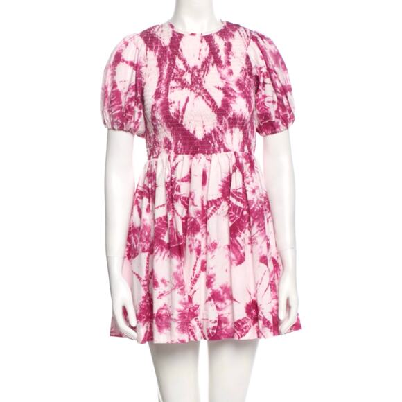 S/W/F Escapism Treasure White Pink Smocked Tie Dye Mini Dress S $279 - Picture 6 of 12
